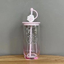 New Starbucks Recycled Glass Triangle Bottom Cold Cup Tumbler, 16 Oz, Pink