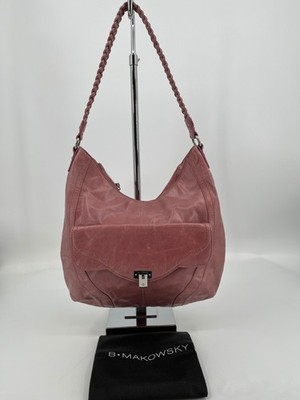 Vintage B. Makowsky Hobo Bag Pink Leather Braided Strap Zip Top Leopard Lined