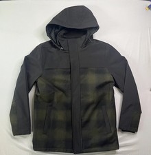 Pendleton Jacket Mens Medium Hooded Softshell Black Green Plaid Wool Coat EUC