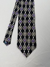 Vintage Louis Roth Italian Silk Tie Geometric Black Purple 3.75 x 54 Made in USA