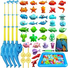 TOY Life 4-Player Magnetic Small, 4 Kids Fishing Pole With Inflatable Pool