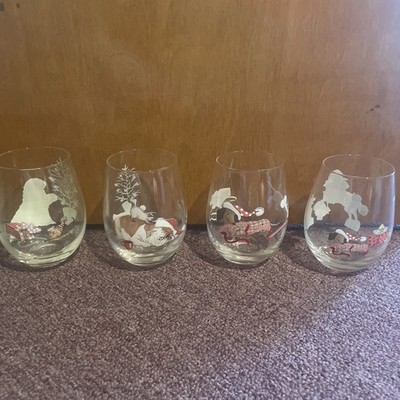 Pier 1 Set Of 4 Stemless Glasses Dogs Pups In Box