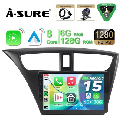 DAB+Carplay 6+128G Autoradio Android 15 WIFI Kamera Für Honda Civic IX 2012-2017