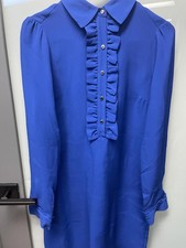 Michael Kors Royal Blue Ruffle Detail Long Sleeve Dress - Size 2