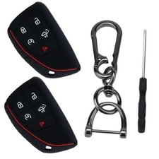 2 PCS Key Fob Cover, Silicone Black Cover Case Protector Black with Red Trim