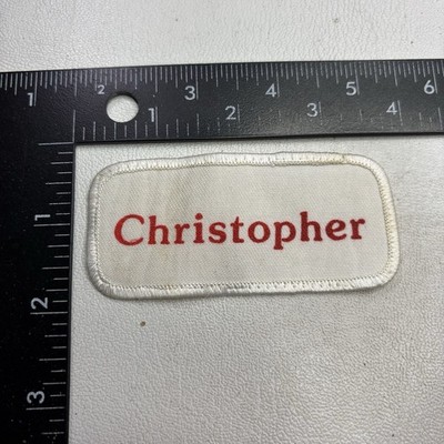 Vintage Red CHRISTOPHER Name Patch (Uniform ID Workwear Work Shirt Mechanic)b103