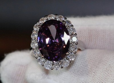 5.50 Ct Oval Cut Natural Amethyst Diamond Engagement Ring 14K White Gold Size 7