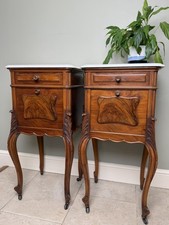 Louis XV Style French Marble Top Mahogany Bedside Tables Cupboards Cabinets