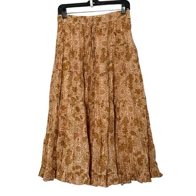 Ulla Johnson Verity Midi Skirt Meadow Tan Floral Boho Ruffle Tiered - 4