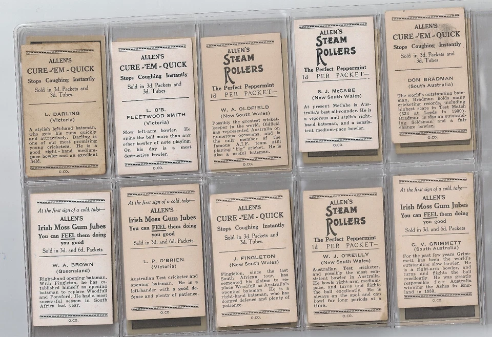 1934/35 Allens Australian & English Cricketers set of 36 mixed backs inc Bradman - image 2 of 4