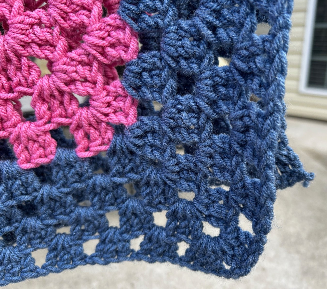 Handmade~Afghan~Throw Blanket~64" x 70”~Pink-Blue image 3
