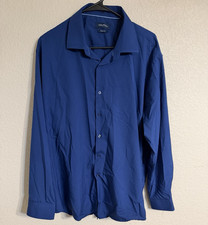 Nautica Slim Fit Blue Solid Long Sleeve Dress Shirt 17-17.5 34/35