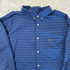 Lacoste Mens XL Regular Fit Blue Gingham Check Long Sleeve Button Down Shirt