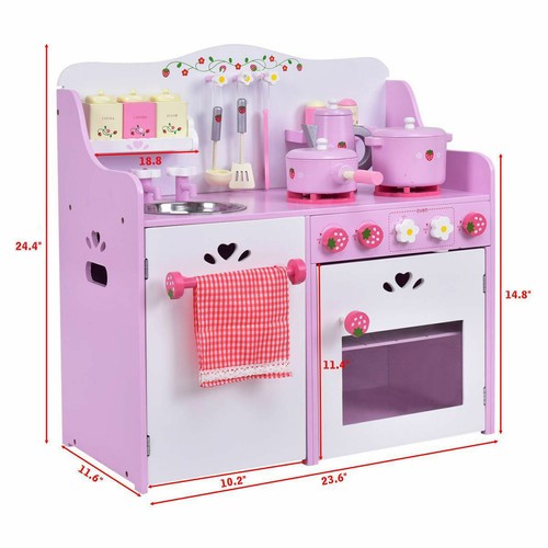 Kids Wooden Play Set Strawberry Pretend Cooking Playset Kitchen Toy Toddler New - Picture 2 of 11