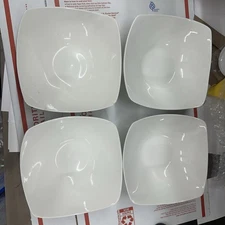 Four (4) SALT™ ~ Off-White ~ 6.75" Square ~ Bowls ~ Chipped
