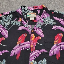 Vintage Paradise Found Shirt Mens Large Black Jungle Bird Magnum PI Hawaiian 80s