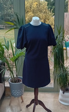 Mint Velvet Puff Sleeve Shoulder Detail Mini Shift Dress Dark Blue 8 36 Small