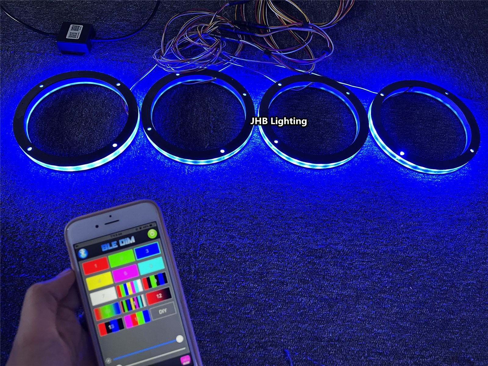 JHB Set (4) 6.5" RGB Color Change Remote APP Subs Sound LED Speaker Rings Light