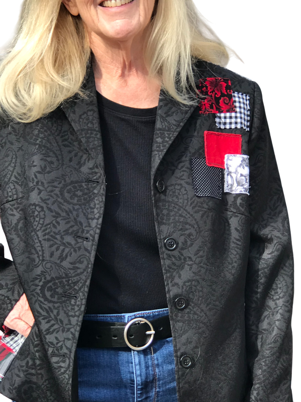 Upcycled Patchwork Jacket, Handcrafted Boho Red B… - image 2