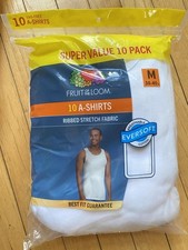 Fruit of the Loom Men's Tag-Free Ribbed Stretch A-Shirts 10 Pack, Medium