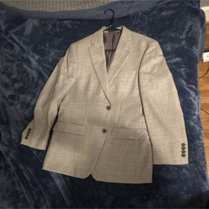 Lauren Ralph Lauren 39R Gray Check Tweed Silk/Wool 2-Button Suit Jacket 