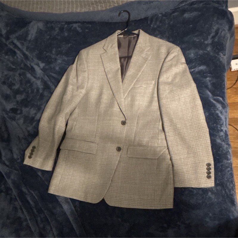 Lauren Ralph Lauren 39R Gray Check Tweed Silk/Wool 2-Button Suit Jacket 