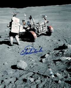 Apollo 16 Moonwalker Charlie Duke Autographed White Space Suite Photograph!