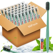 Disposable Toothbrushes with Toothpaste 50 Pack, Disposable Travel Bulk Tooth...
