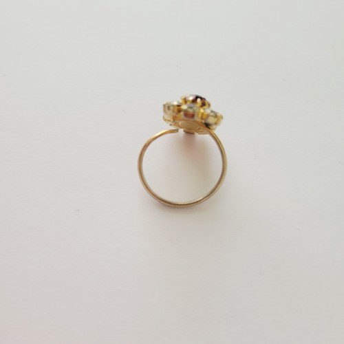 Vintage Costume Adjustable Ring Amber Clear Rhinestones Gold Tone Prong Set - Picture 7 of 8