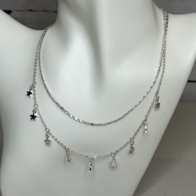 Pierre Lang Silver Tone Double Chain Star Charm Necklace