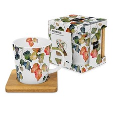 PPD Tasse Bright Fall nature Porzellan mit Holzuntersetzer Geschenkkarton Trend