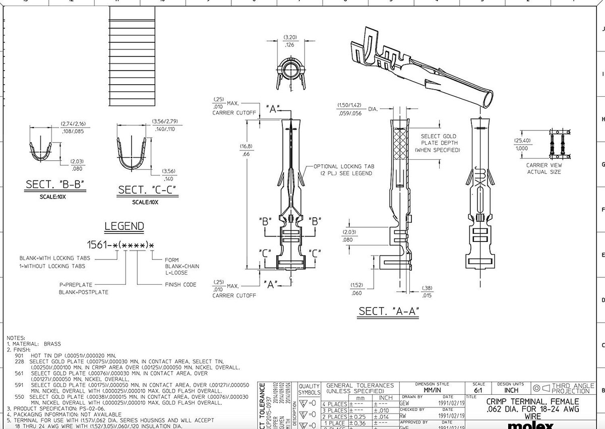 スペアリブページ 40 Pair) Molex 18-24 AWG Gauge Pins 0.062