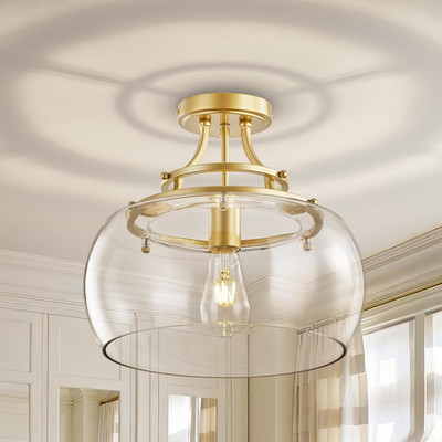 Rustic Gold Industrial Round Chandelier with Clear Glass Shade for Any Room