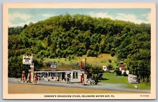 K30/ Delaware Water Gap Pennsylvania Postcard Linen Osborns Gas Station 27