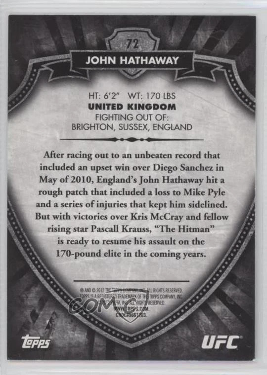 2012 Topps UFC Bloodlines Country Flag /188 John Hathaway #72 - Image 2 of 2