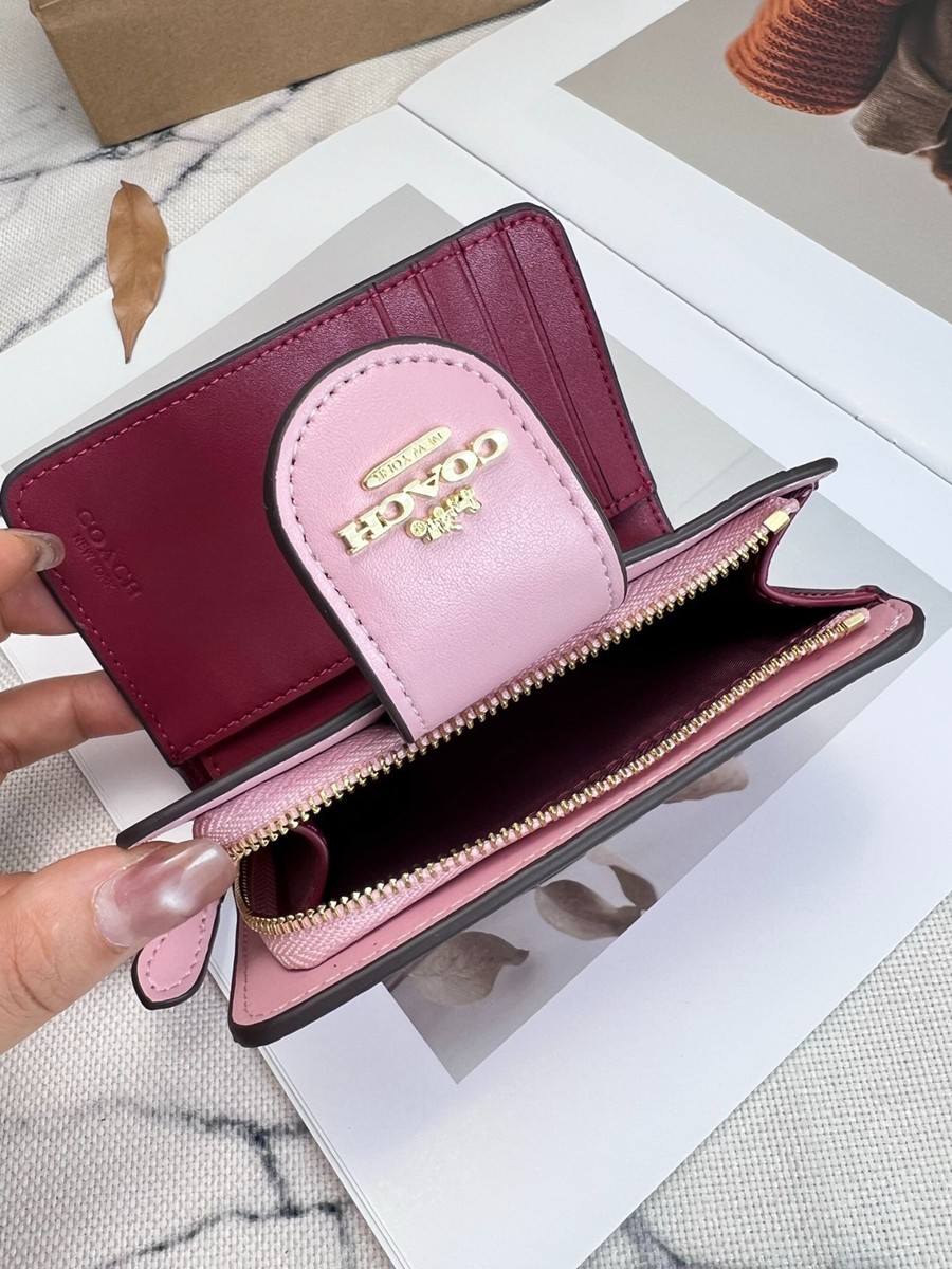 New Coach Medium Corner Zip Wallet In Signature Canvas Pink CW786
