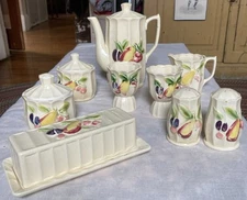 Vintage Royal Sealy Fruit Pattern Breakfast Set Coffee Tea Creamer Sugar Cup S&P