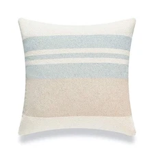  Beach Coastal Decorative Light Blue Tan Taupe Color Blocked Stripe 18"x18"