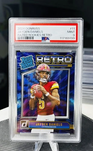 2024 DONRUSS RATED ROOKIE RETRO JAYDEN DANIELS RC # 11 PSA 9 MINT COMMANDERS