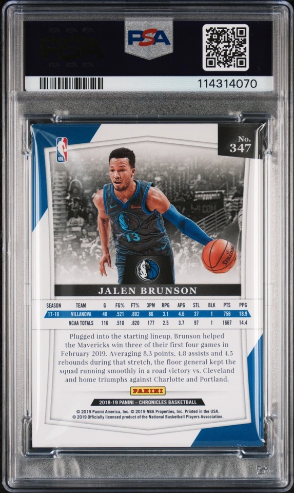 2018 Panini Chronicles Jalen Brunson /149 Red Rookie RC #347 PSA 8 NM-MT - Image 2 of 2