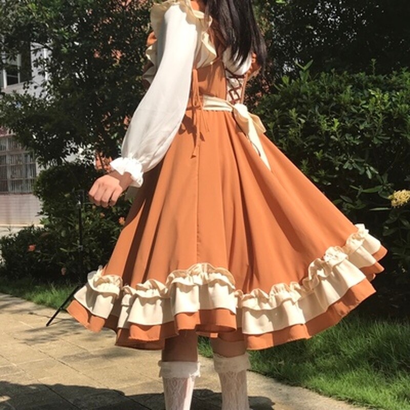 Strap Women Girl Lolita Dress Ruffles Sleeveless Japanese Retro
