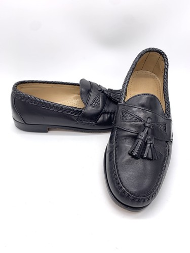 Zapatos Allen Maxfield para hombre talla 9 mocasines trenzados de cuero negro borla eBay