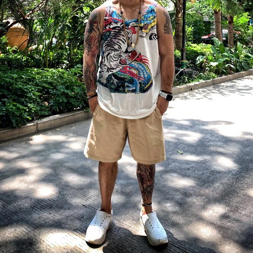Mens Tank Top Japanese Pattern Tattoo Printing Dragon Tiger Sleeveless T-Shirt - Picture 4 of 5