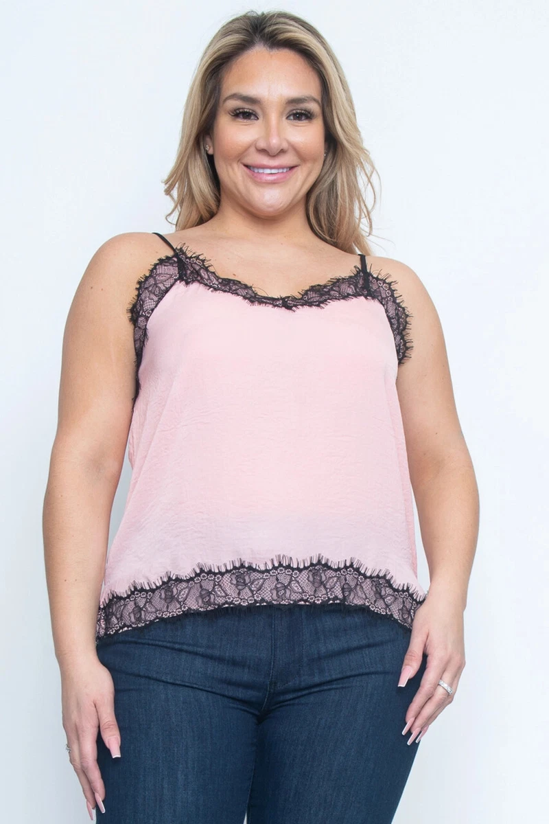 BABY PINK Tank Top SIZE 3XL Womens Plus SHOULDER STRAPS Black Lace