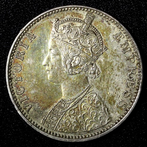 India-Vittoria britannica argento 1889 B incuse rupia XF. Bella tonalità KM# 492 (559) - Foto 2 di 3