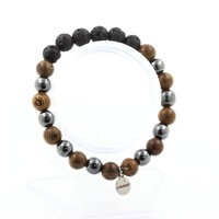 Mineralien Und Edelsteine. Armband Perlen Lava + HäMatit + Holz 8 Mm. Fa