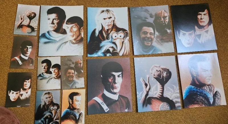 STAR TREK UNIQUE 8X10/3X5 PICTURES (14) SPOCK, KIRK, E.T., RONALD REAGAN, KHAN