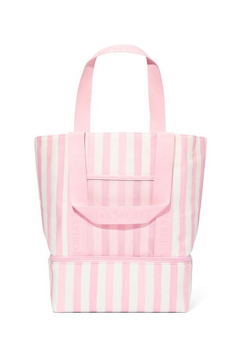 Victoria's VICTORIA SECRET pretty PINK stripe STRIPED Beach TOTE Swim COOLER BAG - Picture 1 of 2
