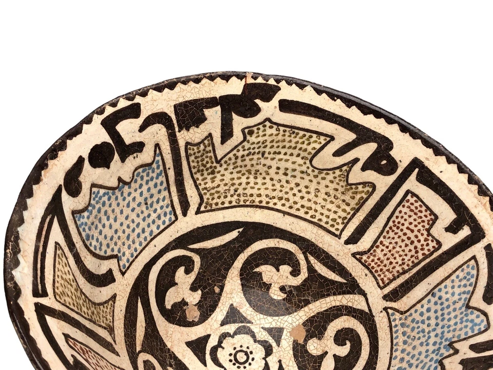 Антикварная исламская керамическая чаша Нишапур с трещинами реплика геометрический дизайн арабская - Изображение 3 из 4