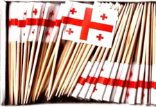 One Box of 100 Georgia Rep Toothpick Flags, 100 Small Mini International Flags
